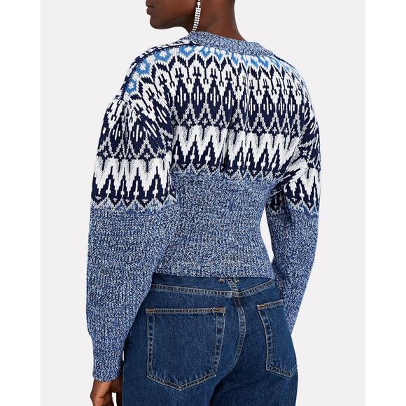 Paco Rabanne NWOT Puff Sleeve Nordic Icelandic Fair Isle Jacquard Wool Sweater - Picture 4 of 5